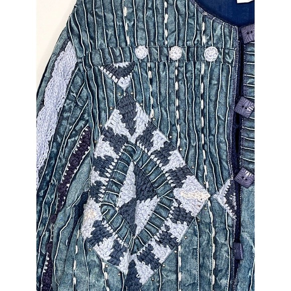 Coldwater Creek Women's Jacket Size XL Crochet Denim Boho Indigo Patchwork Y2K - Picture 3 of 15